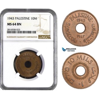 AB039, Palestine, 10 Mils 1943, London, NGC MS64BN