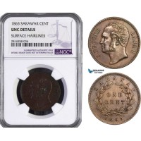 AB058, Sarawak, J. Brooke Rajah, 1 Cent 1863, NGC UNC Details