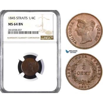 AB060, Straits Settlements, Victoria, 1/4 Cent 1845, NGC MS64BN