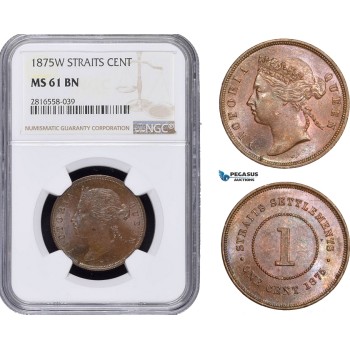 AB062, Straits Settlements, Victoria, 1 Cent 1875-W, NGC MS61BN