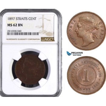 AB063, Straits Settlements, Victoria, 1 Cent 1897, NGC MS62BN