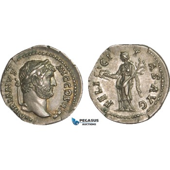 AB069, Roman Empire, Hadrian (117-138 AD) AR Denarius (3.18g) Rome, 134-138 AD, Felicitas, Fine Style, Patina!