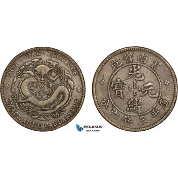 AB084, China, Yunnan, 3 Mace 6 Candareens (50 Cents) 1907, Silver, L&M 419, Dark Toning, VF-XF