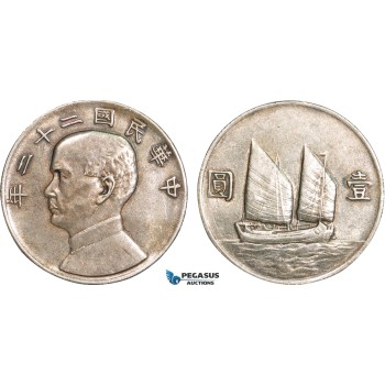 AB088, China, Junk Dollar Yr. 22 (1933) Silver, L&M 109, Toned AU