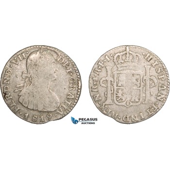 AB090, Colombia, Ferdinand VII, 1 Real 1819-NR FJ, Nuevo Reino, Silver, aVF