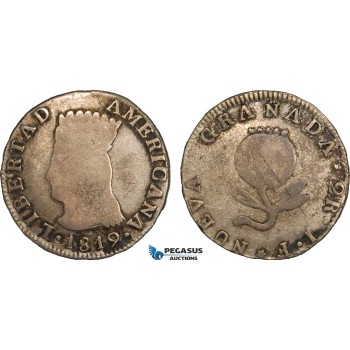 AB092, Colombia, Nueva Granada, 2 Reales 1819 JF, Silver, Toned Fine