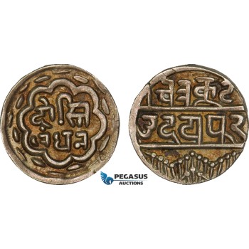 AB106, India, Mewar, 1/2 Rupee ND (1858-1920) Udaipur, Silver, XF-UNC