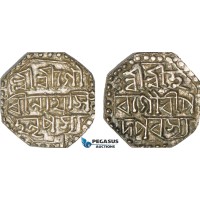 AB113, India, Assam, Brajnatha Simha, 1/2 Rupee ND, Silver (5.67g) XF-AU