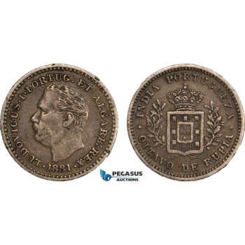 AB116, India (Portuguese) Luiz I, 1/8 Rupia 1881, Silver, Toned VF-XF (Few edge nicks)