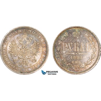 AB150, Russia, Alexander II, Rouble 1881 СПБ-НФ, St. Petersburg, Silver, Toned AU (Some scratches)