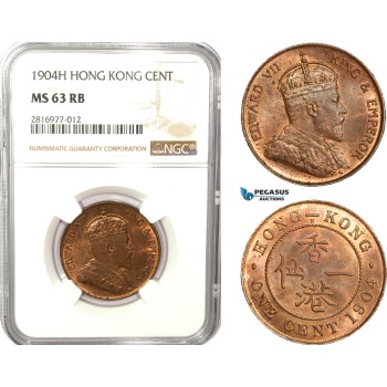 AB171, Hong Kong, Edward VII, 1 Cent 1904-H, Heaton, NGC MS63RB