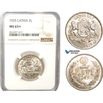 AB175, Latvia, 2 Lati 1925, Silver, NGC MS65+