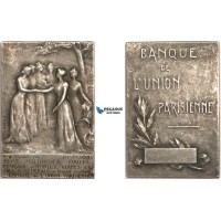 AB196, France, Silver Art Nouveau Plaque Medal 1910 (40x27mm, 25.3g) Paris Bank Union
