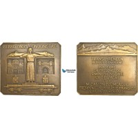 AB197, France & Spain, Bronze Art Deco Plaque Medal 1928 (64.5x56.5mm, 113g) by Michelet, Pau – Canfranc Railroad, Train, Rare!