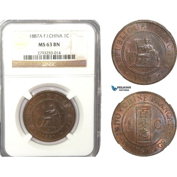 AB222-F, French Indo-China, 1 Centime 1887-A, Paris, NGC MS63BN