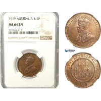 AB231, Australia, George V, Half Penny 1919, London, NGC MS64BN