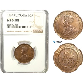 AB231, Australia, George V, Half Penny 1919, London, NGC MS64BN