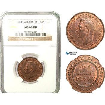 AB233, Australia, George VI, Half Penny 1938, NGC MS64RB