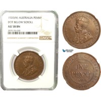 AB234, Australia, George V, Penny 1920 (M) Melbourne, NGC AU58BN (Dot below scroll) Rare! AB234, Australia, George V, Penny 1920 (M) Melbourne, NGC AU58BN (Dot below scroll) Rare!