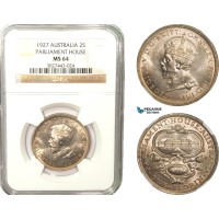 AB235, Australia, George V, Florin / 2 Shillings 1927, Silver, NGC MS64 (Parliament House)