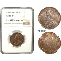 AB243, Canada, George V, 1 Cent 1911, NGC MS62BN