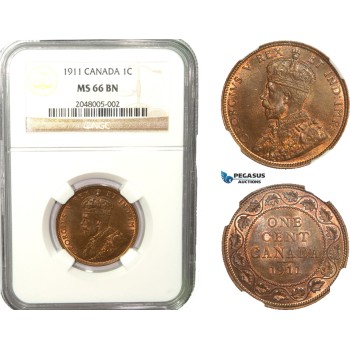 AB244, Canada, George V, 1 Cent 1911, NGC MS66BN