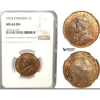 AB245, Canada, George V, 1 Cent 1915, NGC MS64BN