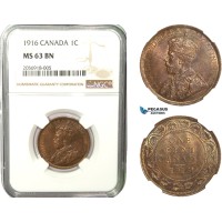 AB246, Canada, George V, 1 Cent 1916, NGC MS63BN