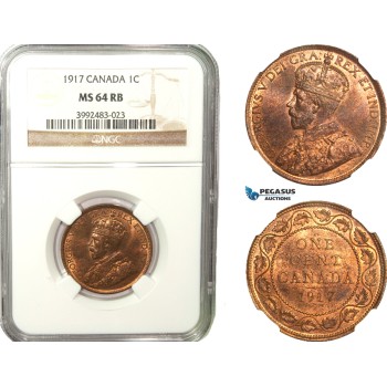 AB247, Canada, George V, 1 Cent 1917, NGC MS64RB
