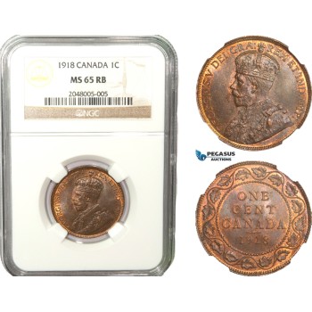 AB248, Canada, George V, 1 Cent 1918, NGC MS65RB