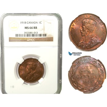 AB249, Canada, George V, 1 Cent 1918, NGC MS66RB, Rare grade!