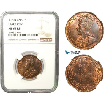 AB251, Canada, George V, 1 Cent 1920, NGC MS64RB (Large Cent)