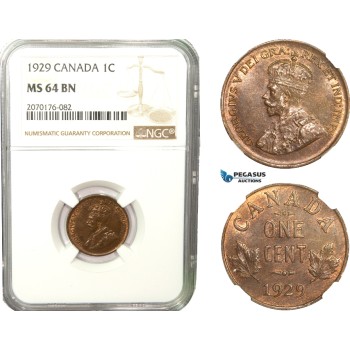 AB252, Canada, George V, 1 Cent 1929, NGC MS64BN