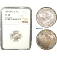 AB257, Ceylon, Victoria, 10 Cents 1893, Silver, NGC MS66