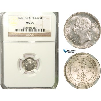 AB264, Hong Kong, Victoria, 5 Cents 1898, Silver, NGC MS65