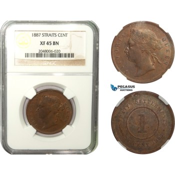 AB280, Straits Settlements, Victoria, 1 Cent 1887, NGC XF45BN