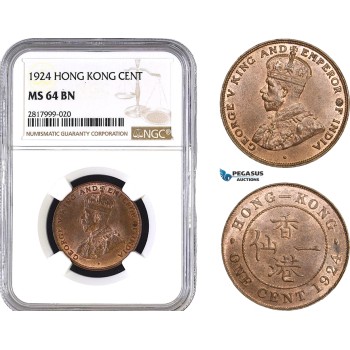AB309, Hong Kong, George V, 1 Cent 1924, NGC MS64BN
