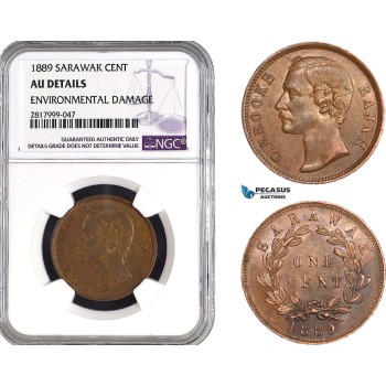 AB336, Sarawak, C. Brooke, 1 Cent 1889, NGC AU Details