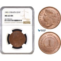 AB339, Straits Settlements, Victoria, 1 Cent 1901, NGC MS63BN