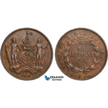 AB344, British North Borneo, 1 Cent 1884-H, Heaton, Brown AU