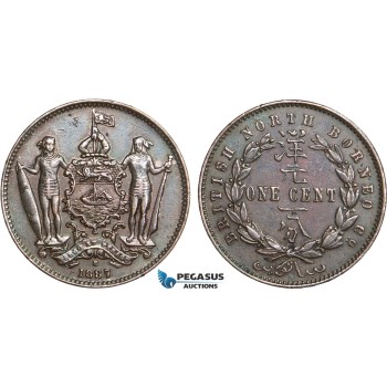 AB345, British North Borneo, 1 Cent 1887-H, Heaton, Brown Cleaned AU