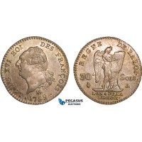 AB351, France, Louis XVI, 30 Sols 1792-A, Paris, Silver, Toned AU