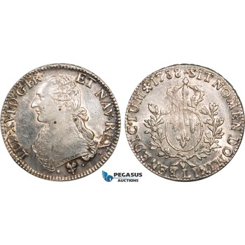 AB352, France, Louis XVI, Ecu 1788-L, Bayonne, Silver, Cleaned AU-UNC