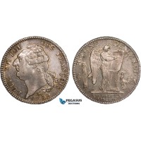 AB353, France, Louis XVI, Ecu 1792-A, Paris, Silver, Toned & Lustrous AU