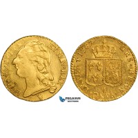 AB354, France, Louis XVI, Louis d'or 1787-I, Limoges, Gold, Lustrous, Minor cleaning, AU-UNC