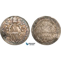 AB361, Italy, Papal, Clemens XII, Giulio An V (1734) Rome, Silver, Toned XF (Minor graffiti)