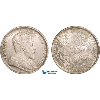 AB363, Straits Settlements, Edward VII, Dollar 1904-B, Bombay, Silver, UNC (Scratch behind ear)