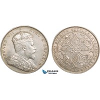 AB364, Straits Settlements, Edward VII, Dollar 1907-B, Bombay, Silver, UNC-