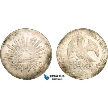 AB385, Mexico, 8 Reales 1868 Pi PS, San Louis Potosi, Silver, aUNC (Residue)