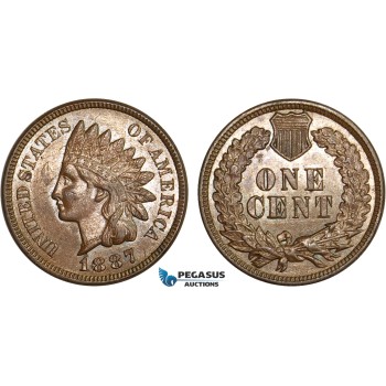 AB395, United States, Indian Cent 1887, Philadelphia, Brown aUNC